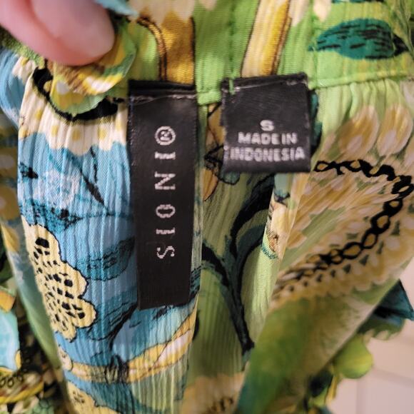 Inois Y2K Ruffle Neck Paisley Sleeveless Blouse Green Size Small - Picture 8 of 8